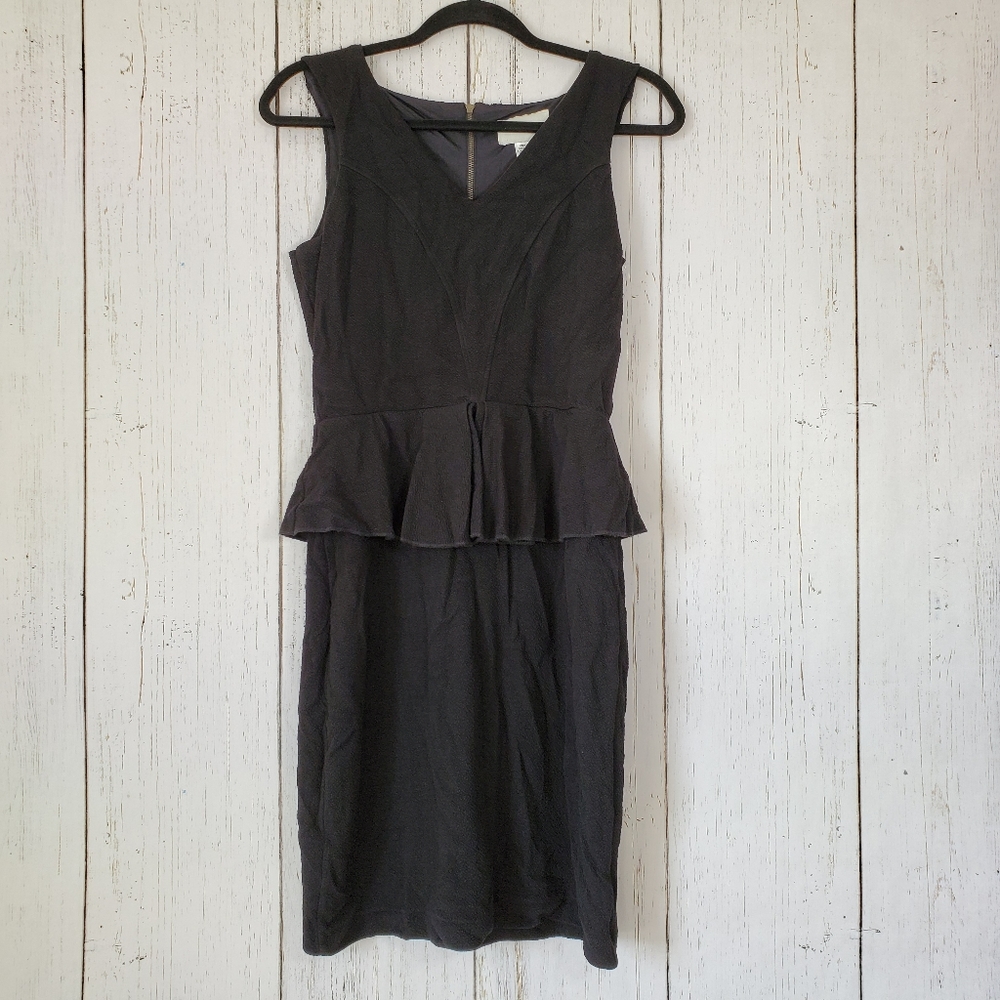 Ganni Eleanor Black Peplum Crepe Dress Large